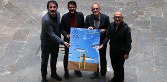 El director de Mostra Igualada, Ramon Giné, al costat de l'alcalde d'Igualada Marc Castells, el director de l'ICEC Edgar Garcia i el regidor de Cultura d'Igualada, Pere Camps, a Barcelona