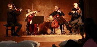 Un momento de la actuación del Quartet Casals en la Catedral, la gran nave del Taller de Arquitectura Ricardo Bofill