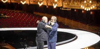29 - 06 - 2023 / Barcelona / Calixto Bieito (director d’escena), Jordi Savall (director) i Víctor Garcia de Gomar, director artístic del Liceu, presenen 'L'incoronazione di Poppea' de Monteverdi És ocasió mol única de tenir Bieito i Savall plegats. / Foto: Llibert Teixidó -