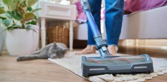 Una persona pasando el aspirador en su hogar.