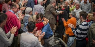 28 - 04 - 2024 / Santa Coloma Gramanet / Miting PSC - Salvador Illa - Nuria Parlon / Foto: Llibert Teixidó. El candidato del PSC Salvador Illa junto al ministro de Industria y Turismo, Jordi Hereu y la alcaldesa de Santa Coloma de Gramanet, Nuria Parlon en el acto de campaña electoral del PSC.