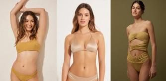 Bañadores dorados de Etam, Tezenis y El Corte Inglés.