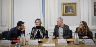 Los portavoces de PSPV y Compromís en la reunión de la Junta de Síndics.