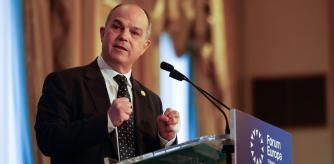 El secretario general de Junts, Jordi Turull, este martes en un desayuno informativo