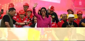 Venezuela's interim President Delcy Rodriguez takes part in a gathering in support of reforming the country's main oil law and the release of ousted President Nicolas Maduro and his wife, Cilia Flores, in Caracas, Venezuela, January 29, 2026. REUTERS/Maxwell Briceno