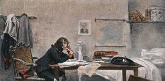 1700s NAPOLEON BONAPARTE 19 YEARS OLD AT ROYAL ARTILLERY SCHOOL AUXONNE FRANCE PAINTING BY FLAMENG COLOR HALFTONE (Photo by Charles Phelps Cushing/ClassicStock/Getty Images)