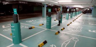 Estación de recarga eléctrica inaugurada el pasado mes de febrero en el Centro Comercial Príncipe Pío de Madrid