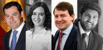 Los presidentes de Andalucía, Madrid, Castilla y León y Murcia, Juanma Moreno, Isabel Díaz Ayuso, Alfonso Fernández Mañueco y Fernando López Miras