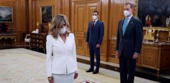 Nadia Calviño, Yolanda Díaz y Ione Belarra prometen sus cargos ante Felipe VI en la Zarzuela