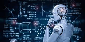 3d rendering robot learning or machine learning with education hud interface