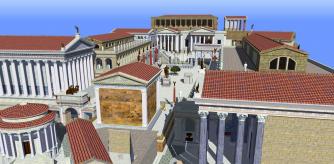 El Foro romano tal como pudo ser en la época tardoimperial. Recreación de Mark Miller sobre un original 3D de Lasha Tskhondia