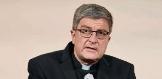 FILE - In this Oct.5, 2021 file poto, Catholic Bishop Eric de Moulins-Beaufort, president of the Bishops' Conference of France (CEF), speaks during the publishing of a report by an independant commission into sexual abuse by church officials (Ciase) in Paris. Monsignor Eric de Moulins-Beaufort was received by the Interior Minister Gerald Darmanin Tuesday Oct.12, 2021 after Moulins-Beaufort said last week that secrets shared in the confessional are above the law, as the country reels from new revelations of large-scale child sex abuse within the Catholic Church. (Thomas Coex, Pool via AP, File)