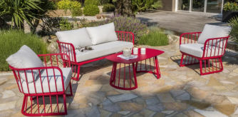 Salón de jardín 4 plazas de aluminio rojo frambuesa Apolline