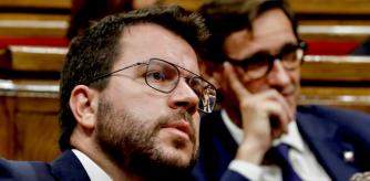 FOTO ALEX GARCIA DEBATE DE POLITICA GENERAL EN EL PARLAMENT DE CATALUNYA PRESIDENT DE LA GENERALITAT PERE ARAGONES DE ERC Y SALVADOR ILLA DEL PSC