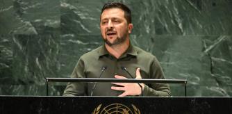 Ukrainian President Volodymyr Zelensky addresses the 78th United Nations General Assembly at UN headquarters in New York City on September 19, 2023. (Photo by TIMOTHY A. CLARY / AFP)