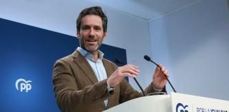 El vicesecretario de Cultura del PP, Borja Semper, durante la rueda de prensa posterior a la reunión del Comité de Dirección