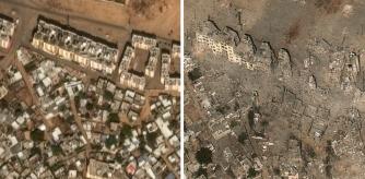 Antes y después del norte de la Franja de Gaza. Imágenes de satélite tomadas por Maxar Technologies