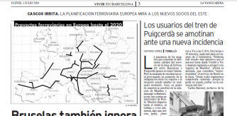 Noticia publicada en 2003 sobre las redes europeas que reconocía la Comisión Europea sin el corredor mediterráneo por decisión del PP españól