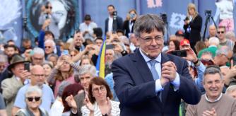 El candidat de Junts a les eleccions del 12-M, Carles Puigdemont, a l'acte públic d'Elna