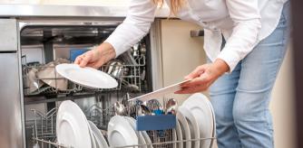 Platos mojados en el lavavajillas.