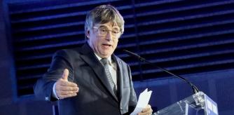 El candidat de Junts el 12-M, Carles Puigdemont, al míting d'obertura a Argelers