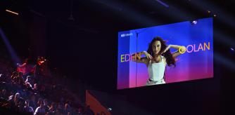 Malmö (Sweden), 07/05/2024.- Eden Golan representing Israel is seen on screen during the first semi-final of the 68th edition of the Eurovision Song Contest (ESC) at Malmo Arena, in Malmo, Sweden, 07 May 2024. The ESC has two semi-finals, held on 07 and 09 May, and a grand final on 11 May 2024. (Suecia)