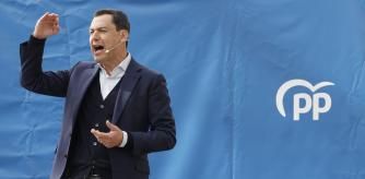 El presidente de la Junta de Andalucía, Juanma Moreno Bonilla, durante el acto celebrado en Alfafar (Valencia)