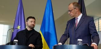 German Chancellor Friedrich Merz (R) and Ukrainian President Volodymyr Zelensky give a joint press conference at the Chancellery in Berlin on May 28, 2025. (Photo by Odd ANDERSEN / AFP)