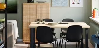 Mesas y sillas de IKEA para un comedor muy acogedor y flexible para pisos pequeños.