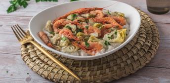 Alcachofas con gambas