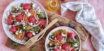 Cuscús de gazpacho con sandía y queso feta