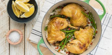 Arroz con pollo y judías