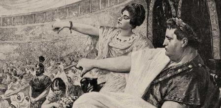 Ilustración de Nerón en un combate de gladiadores