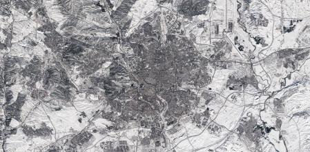 Imagen de Madrid cubierta de nieve tral el temporal Filomena tomada por el satélite Sentinel-2 de la misión Copernicus de la ESA