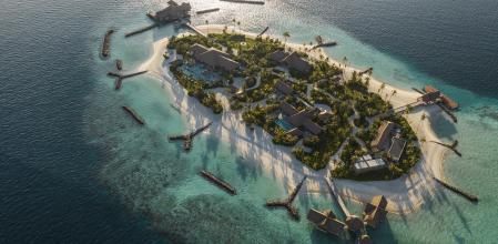 Imagen aérea de Ithaafushi, la isla privada de Waldorf Astoria en Maldivas