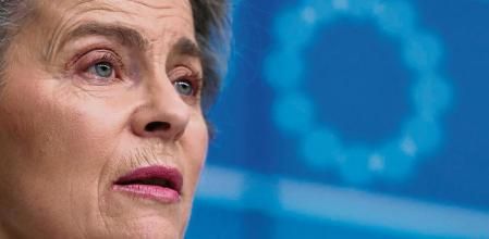 European Commission President Ursula von der Leyen speaks during a joint news conference with European Council President Charles Michel at the end of a EU summit video conference at the European Council headquarters in Brussels, Thursday, Jan. 21, 2021. European Union leaders assessed more measures to counter the spread of coronavirus variants during a video summit Thursday as the bloc's top disease control official said urgent action was needed to stave off a new wave of hospitalizations and deaths. (Olivier Hoslet, Pool Photo via AP)