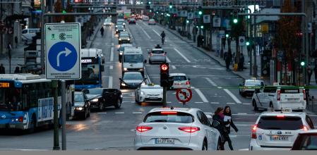 Confluencia entre la Gran Vía y la Plaza de España, en Madrid 
