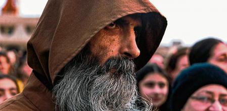 A Franciscan monk attends a celebration in a public square in the predominantly Christian town of Qaraqosh (Baghdeda), in Nineveh province, some 30 kilometres from Iraq's northern Mosul on March 5, 2021, ahead of the pope's visit to the town. (Photo by Zaid AL-OBEIDI / AFP)