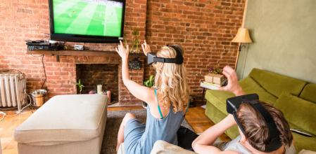 couple using the VR simulator at home