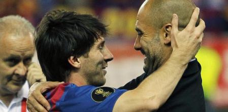 Messi y Guardiola tras ganar la Copa del Rey