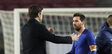 Pochettino y Messi el pasado mes de febrero en el Camp Nou