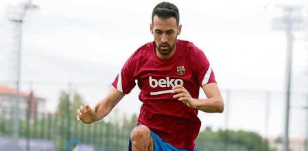 Sergio Busquets en el primer entrenamiento sin Leo Messi