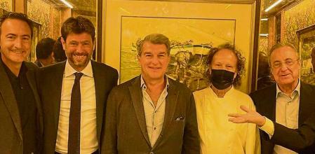 Florentino Pérez, Joan Laporta y Andrea Agnelli, reunidos en Barcelona