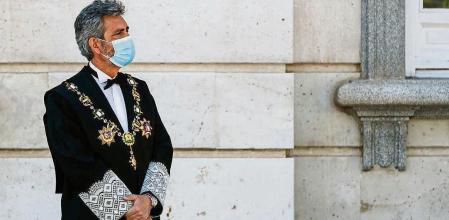 El presidente del Tribunal Supremo y del Consejo General del Poder Judicial (CGPJ), Carlos Lesmes , a 7 de septiembre de 2020. El Rey preside el acto de apertura del año judicial