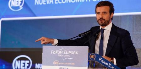 El presidente del PP, Pablo casado, durante su intervención en Nueva Economía Forum