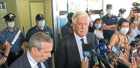 Catalan separatist leader Carles Puigdemont's lawyer Agostinangelo Marras speaks to the media outside Sassari's court of appeal after attending a hearing, in this screen grab taken from a video, in Sassari, on the island of Sardinia, Italy September 24, 2021. REUTERS TV via REUTERS