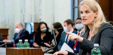 Frances Haugen, Facebook whistle-blower, speaks during a Senate Commerce, Science and Transportation Subcommittee hearing in Washington, D.C., U.S., on Tuesday, Oct. 5, 2021. Haugen, who turned over internal company documents to U.S. securities regulators, is set to share her story publicly in Congress, planning to testify that the company misled the public and shareholders about the harmful effects of its platforms. Photographer: Stefani Reynolds/Bloomberg