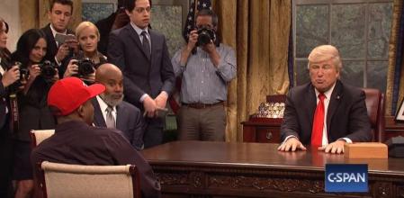 Alec Baldwin parodia a Donald Trump durante su encuentro con el cantante Kayne West