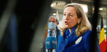 Nadia Calvino, Spain's Minister for Economic Affairs, arrives at a Eurogroup meeting of European Union (EU) finance ministers in Brussels, Belgium, on Monday, Nov. 8, 2021. European Central Bank Chief Economist Philip Lane said the euro region#{emoji}146;s bout of #{emoji}147;unexpectedly high#{emoji}148; consumer-price increases doesn#{emoji}146;t herald the sort of problem that global economies faced in the 1970s. Photographer: Valeria Mongelli/Bloomberg