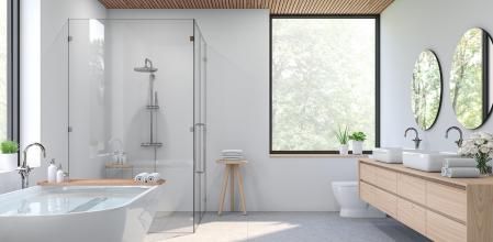 Render 3D de un baño moderno